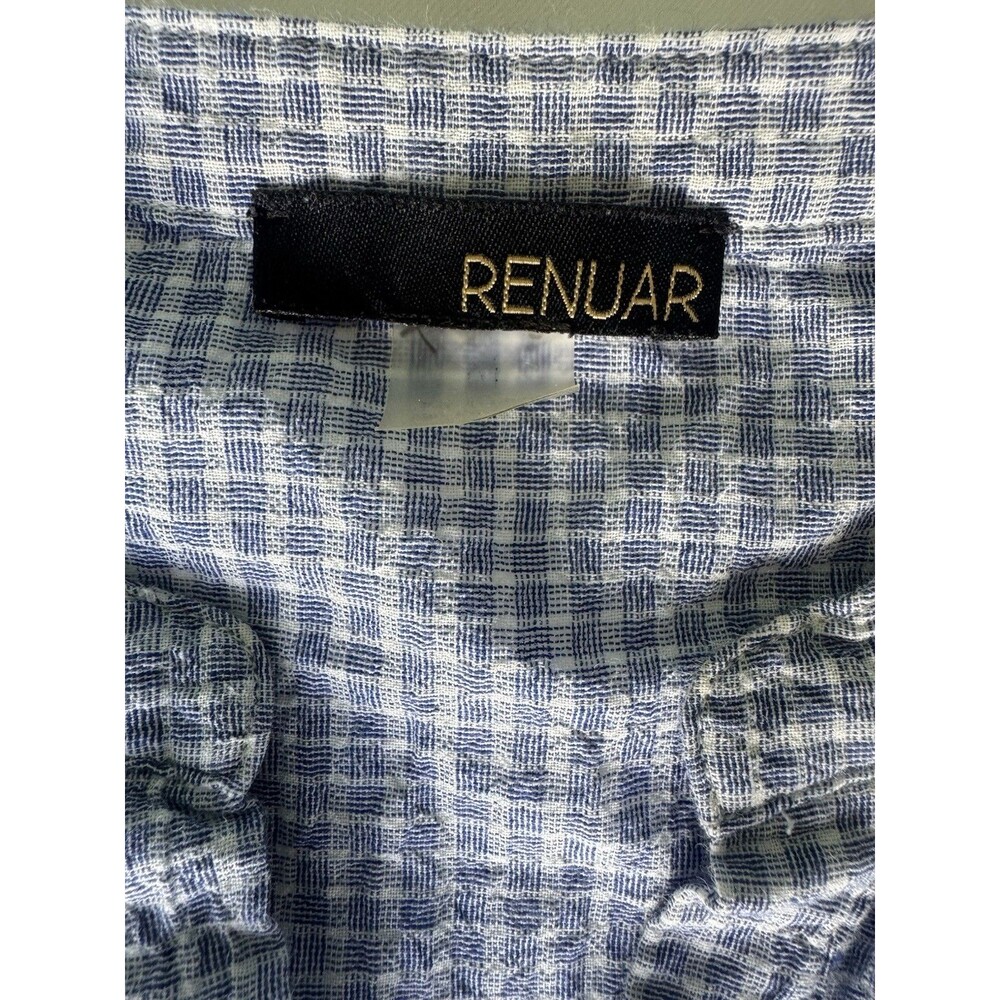 Renuar Blue Gingham Cotton Gauze Blouse Roll Tab High Low Sheer Top Medium - Picture 5 of 9